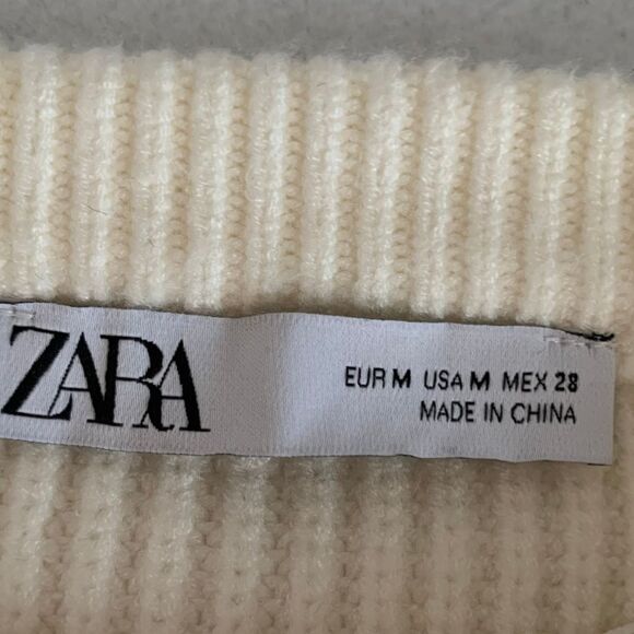 Zara Cropped Long Sleeve White Sweater Women Size Medium - Picture 2 of 10